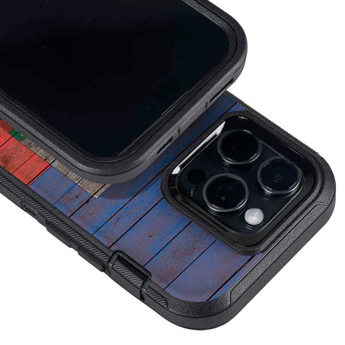 Haiti Flag Dark Wood Otterbox Defender iPhone Skin